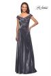 Picture of: Off the Shoulder Satin Gown with Ruching in Gunmetal, Style: 27846, Main Picture