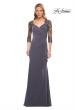 Picture of: Lace and Net Jersey Gown with Illusion Sleeves in Silver, Style: 30384, Main Picture