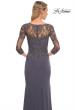 Picture of: Lace and Net Jersey Gown with Illusion Sleeves in Silver, Style: 30384, Detail Picture 8