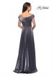 Picture of: Off the Shoulder Satin Gown with Ruching in Gunmetal, Style: 27846, Back Picture