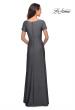 Picture of: Short Sleeve Floor Length Gown with Ruching in Gunmetal, Style: 27855, Back Picture