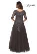 Picture of: Long A-line Dress with Lace Bodice and V-neck in Gunmetal, Style: 27993, Back Picture