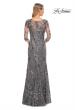 Picture of: Exquisite Lace Beaded Long GOwn with Sheer Sleeves in Silver, Style: 29976, Back Picture
