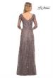 Picture of: Beaded Lace Gown with V Neckline and Sheer Sleeves in Silver, Style: 29994, Back Picture