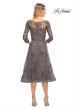 Picture of: Tea Length Lace Evening Dress with Sleeves in Silver, Style: 30268, Back Picture