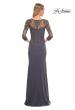 Picture of: Lace and Net Jersey Gown with Illusion Sleeves in Silver, Style: 30384, Back Picture