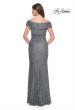 Picture of: Off the Shoulder Beaded Lace Evening Gown in Gunmetal, Style: 31679, Back Picture