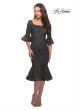Picture of: Knee Length Lace Dress with Flared 3/4 Sleeves in Gunmetal, Style: 25523, Detail Picture 1
