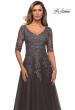 Picture of: Long A-line Dress with Lace Bodice and V-neck in Gunmetal, Style: 27993, Detail Picture 1