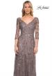 Picture of: Beaded Lace Gown with V Neckline and Sheer Sleeves in Silver, Style: 29994, Detail Picture 1