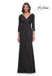 Picture of: Ruched Long Dress with Ruffle Skirt Detail and Sleeves in Gunmetal, Style: 30845, Detail Picture 1