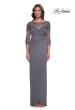 Picture of: Long Jersey Evening Dress with Lace Detail Neckline and Sleeves in Gunmetal, Style: 31093, Detail Picture 1