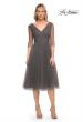 Picture of: Tea Length Tulle Dress with Beading and Sheer Sleeve in Gunmetal, Detail Picture 2