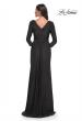 Picture of: Ruched Long Dress with Ruffle Skirt Detail and Sleeves in Gunmetal, Style: 30845, Detail Picture 2