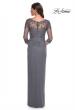 Picture of: Long Jersey Evening Dress with Lace Detail Neckline and Sleeves in Gunmetal, Style: 31093, Detail Picture 2