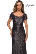 Picture of: Long Sequin Evening Dress with Cap Sleeves in Gunmetal, Style: 27916, Detail Picture 3