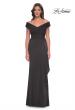 Picture of: Long Luxurious Jersey Off the Shoulder Evening Gown in Gunmetal, Style: 30040, Detail Picture 3