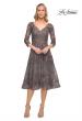 Picture of: Tea Length Lace Evening Dress with Sleeves in Silver, Style: 30268, Detail Picture 3
