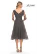 Picture of: Tea Length Tulle Dress with Beading and Sheer Sleeve in Gunmetal, Detail Picture 4