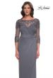 Picture of: Long Jersey Evening Dress with Lace Detail Neckline and Sleeves in Gunmetal, Style: 31093, Detail Picture 5