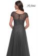 Picture of: Beaded A-Line Dress with Illusion Neckline and Sleeves in Gunmetal, Style: 30852, Detail Picture 6