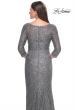 Picture of: Fitted Beaded Lace Evening Gown with Ruching in Gunmetal, Style: 31721, Detail Picture 6