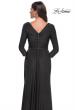 Picture of: Ruched Long Dress with Ruffle Skirt Detail and Sleeves in Gunmetal, Style: 30845, Detail Picture 7