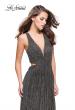 Picture of: Pleated Lame Prom Dress with Cut Outs and a Deep V in Gunmetal, Style: 25643, Main Picture