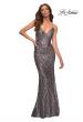 Picture of: Print Sequin Gown in Jewel Tones with V Neckline in Silver, Style: 30496, Detail Picture 8