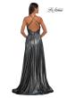 Picture of: A-line Metallic Net Jersey Halter Gown with High Slit in Gunmetal, Style: 32917, Detail Picture 9