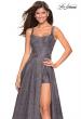 Picture of: Long Lace Prom Dress with Attached Shorts in Gunmetal, Style: 27476, Detail Picture 11
