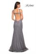 Picture of: Open Back Stretch Lace Long Prom Dress in Gunmetal, Style: 27709, Back Picture