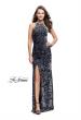 Picture of: Long Velvet Patterned Dress with Open Strappy Back in Gunmetal, Style: 25512, Detail Picture 1