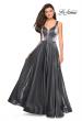 Picture of: Two Tone Satin Long Gown with Plunging Neckline in Gunmetal, Style: 27049, Detail Picture 1