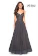 Picture of: Tulle Prom Gown with Floral Lace Embellishments in Gunmetal, Style: 27569, Detail Picture 1