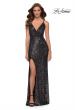 Picture of: Sequin Gown with V Neckline and Strappy Back in Gunmetal, Style 29731, Detail Picture 1