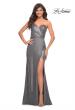 Picture of: Strapless Sweetheart Metallic Jersey Gown with Slit in Silver, Style: 29855, Detail Picture 1
