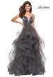 Picture of: Cascading Tulle Gown with Satin Top and V Back in Gunmetal, Style: 27502, Detail Picture 2