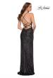 Picture of: Sequin Gown with V Neckline and Strappy Back in Gunmetal, Style 29731, Detail Picture 2