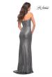 Picture of: Strapless Sweetheart Metallic Jersey Gown with Slit in Silver, Style: 29855, Detail Picture 2