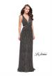 Picture of: Pleated Lame Prom Dress with Cut Outs and a Deep V in Gunmetal, Style: 25643, Detail Picture 3