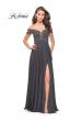 Picture of: A-Line Prom Gown with Beaded Bodice and Chiffon Skirt in Gunmetal, Style: 26059, Detail Picture 3
