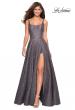 Picture of: Long Lace Prom Dress with Attached Shorts in Gunmetal, Style: 27476, Detail Picture 6