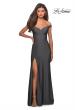 Picture of: Elegant Off the Shoulder Dress with Side Leg Slit in Gunmetal, Style: 27587, Detail Picture 6