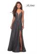 Picture of: Lace Prom Dress with Illusion Neckline and Slit in Gunmetal, Style: 27612, Detail Picture 6