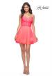 Picture of: Short Dress with Flared Skirt and Sheer Lace Bodice in Hot Coral in Hot Coral, Style: 31469, Detail Picture 1