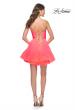 Picture of: Short Dress with Flared Skirt and Sheer Lace Bodice in Hot Coral in Hot Coral, Style: 31469, Detail Picture 2