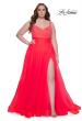 Picture of: A-Line Plus Size Prom Dress with Rhinestone Bodice in Hot Coral, Style: 31251, Detail Picture 1