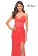 Picture of: Chic Long Net Jersey Dress with Lace Up Back in Hot Coral in Hot Coral, Style: 30680, Main Picture