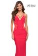 Picture of: Hot Coral Prom Dress with Illusion Lace Sides and Ruching, Style: 30695, Main Picture